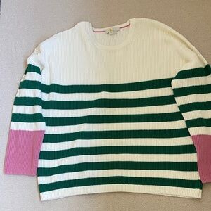 Boden White, Green, and Pink Striped Sweater